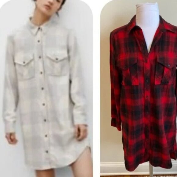 Aritzia Wilfred Free Veronica Buffalo Check Red Black Flannel Cotton dress XS - Picture 1 of 7